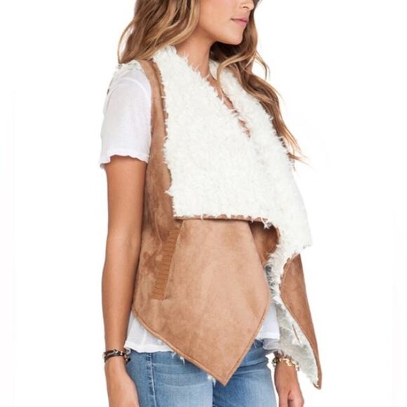Ella Moss Faux Suede and Sherpa Open Front Vest in Camel Size Small - Picture 1 of 12